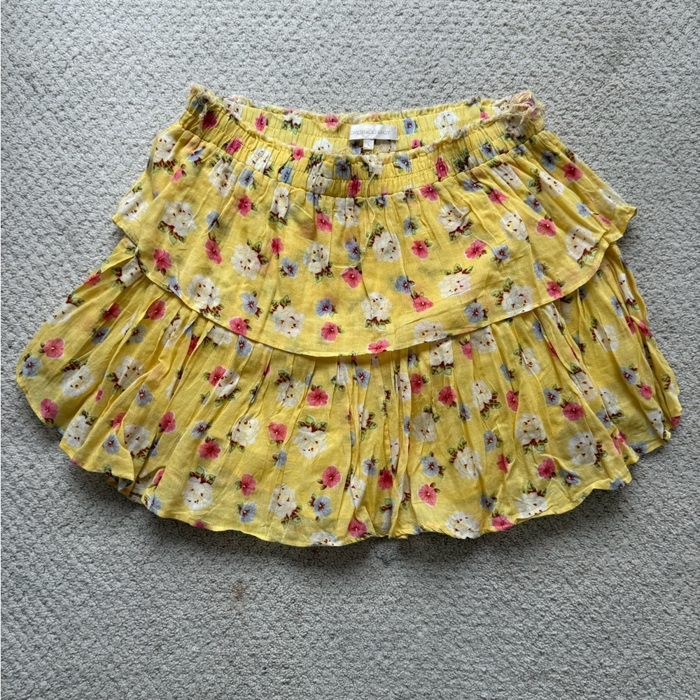 LoveShackFancy ruffle mini skirt size L sunburst